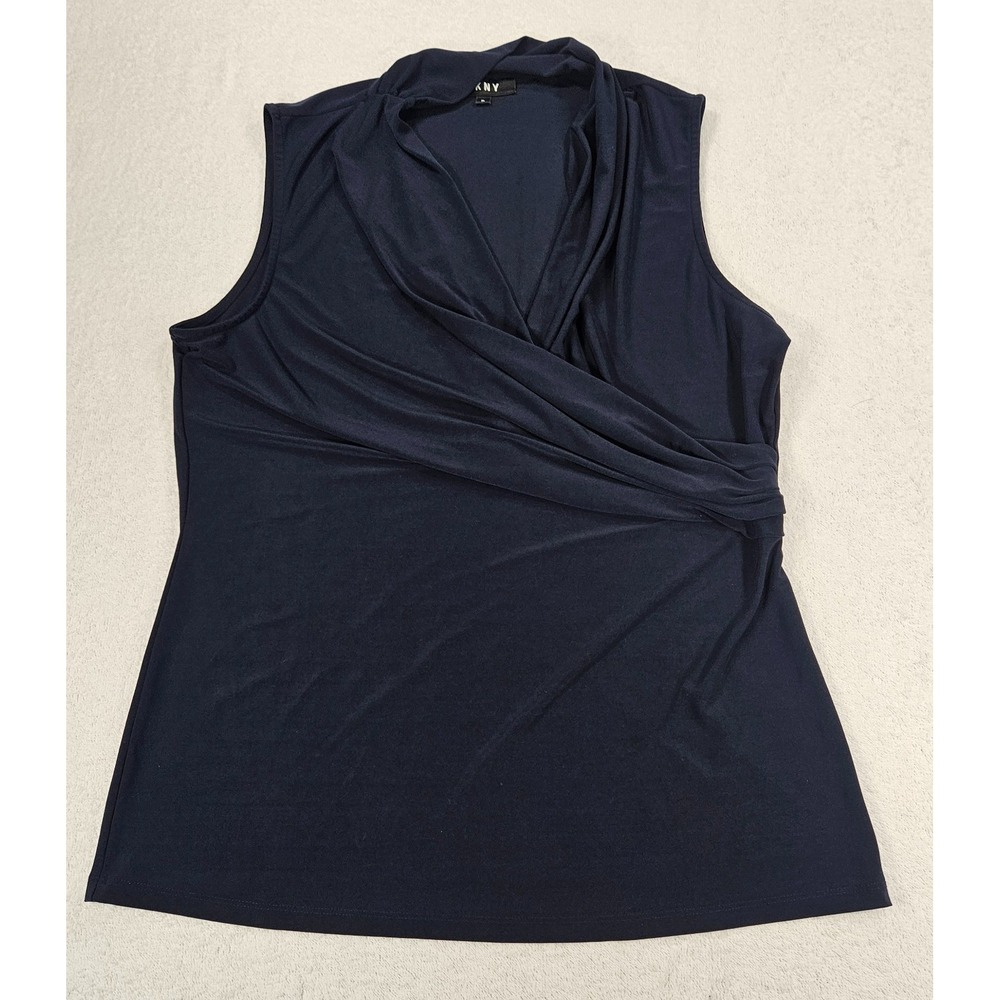 DKNY Top Sleeveless Navy Blue  Medium Classy Crossover Shirt Size XL